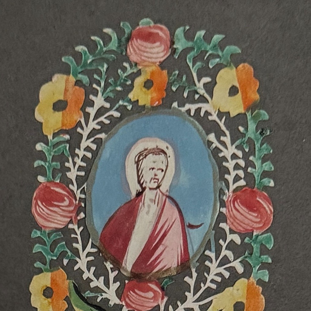18th-century Hand-painted Gouache Canivet With A Saint Motif And Paper Lace Decoration -photo-1
