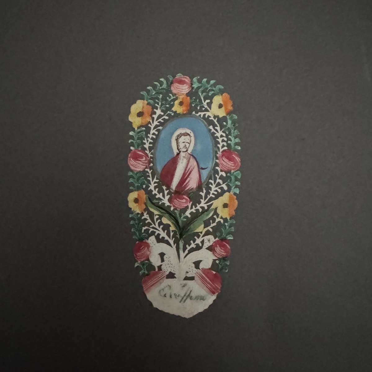 18th-century Hand-painted Gouache Canivet With A Saint Motif And Paper Lace Decoration 