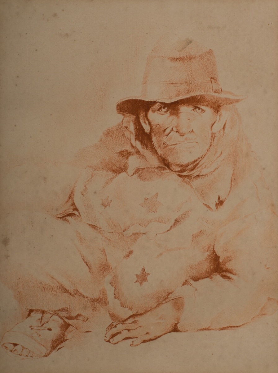 Engraving By Maria Kelly, 20th Century: Man With A Hat-photo-2