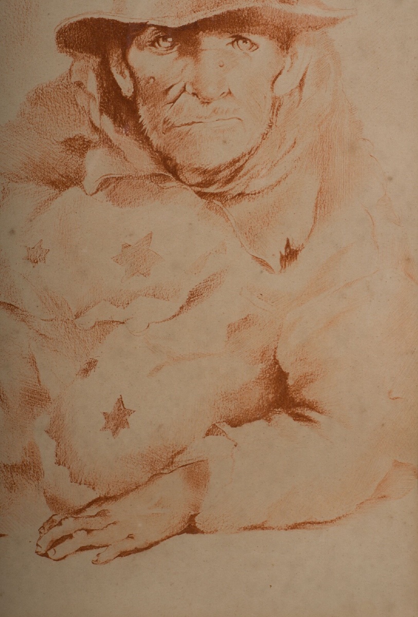 Engraving By Maria Kelly, 20th Century: Man With A Hat-photo-1