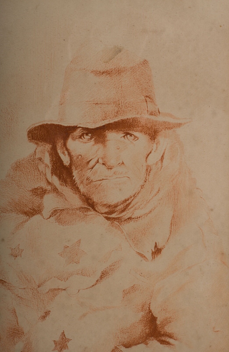 Engraving By Maria Kelly, 20th Century: Man With A Hat-photo-2