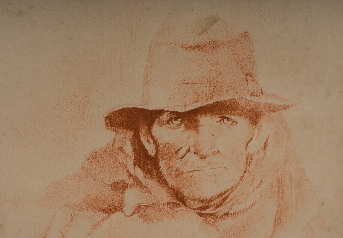 Engraving By Maria Kelly, 20th Century: Man With A Hat-photo-3