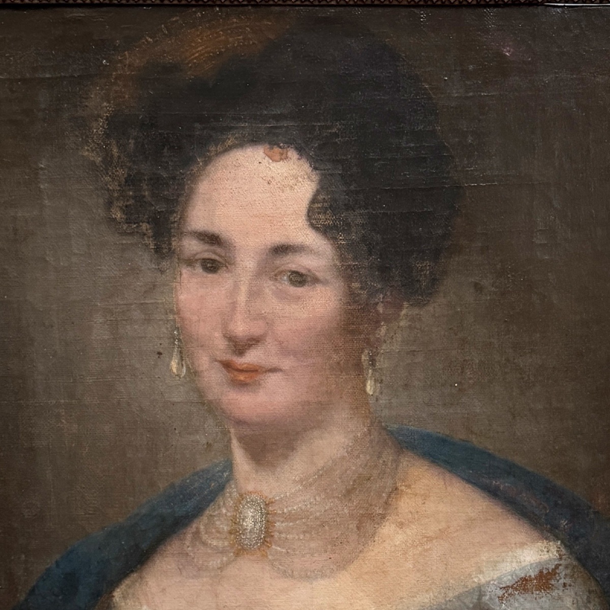 Huile sur toile portrait de femme Empire début XIXe cadre à palmettes -photo-4