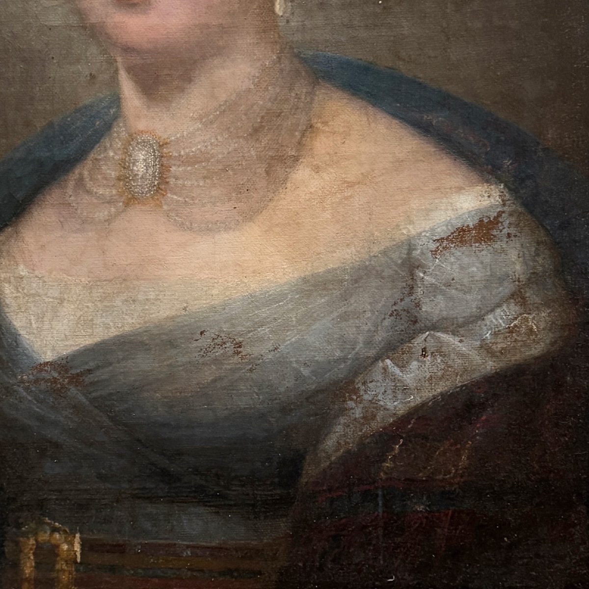 Huile sur toile portrait de femme Empire début XIXe cadre à palmettes -photo-1