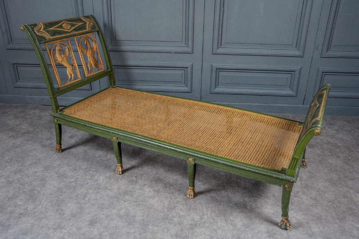 Chaise longue Récamier banquette lit de repos sphinx pieds griffes 