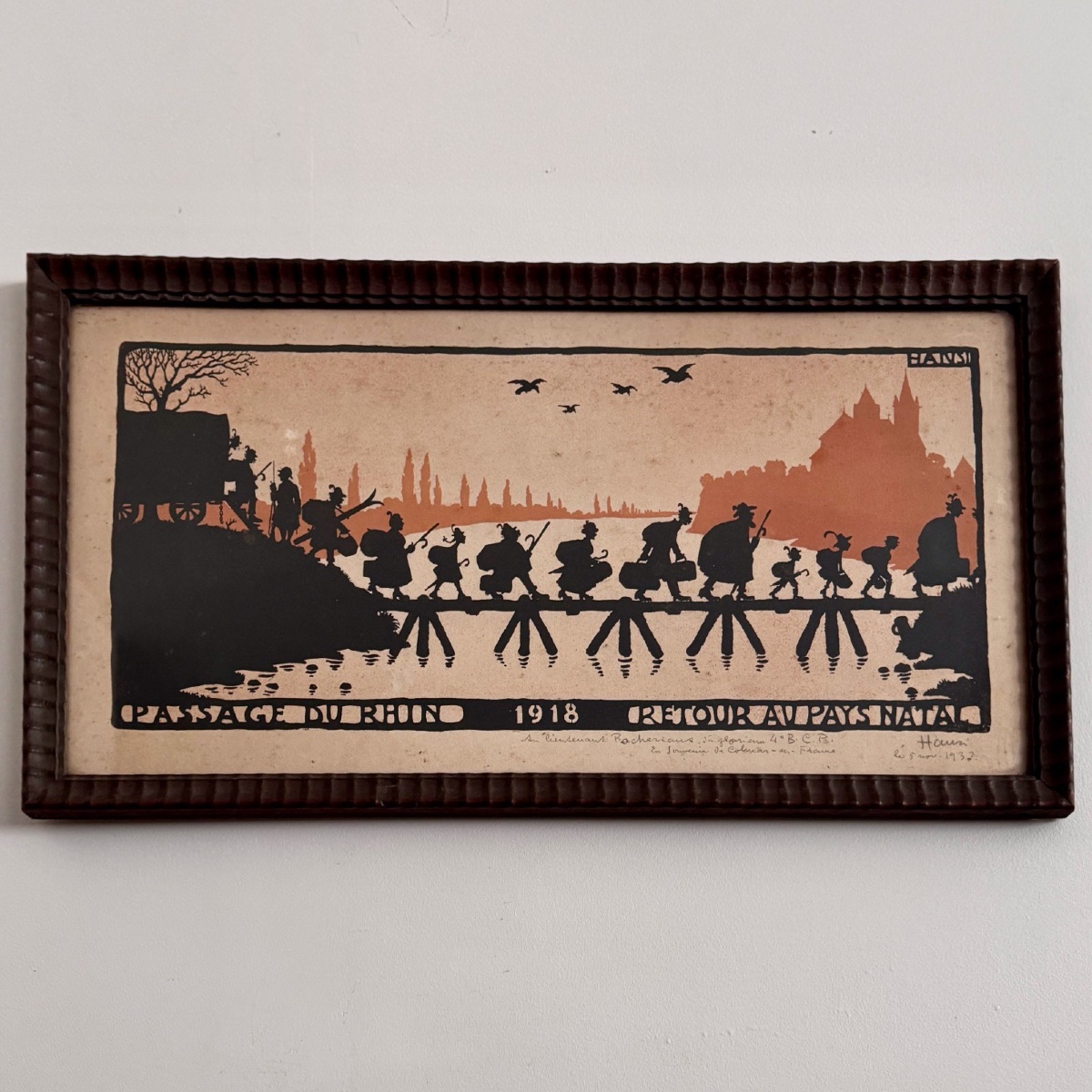 Color Lithograph By Hansi, "crossing The Rhine, 1918"-photo-2