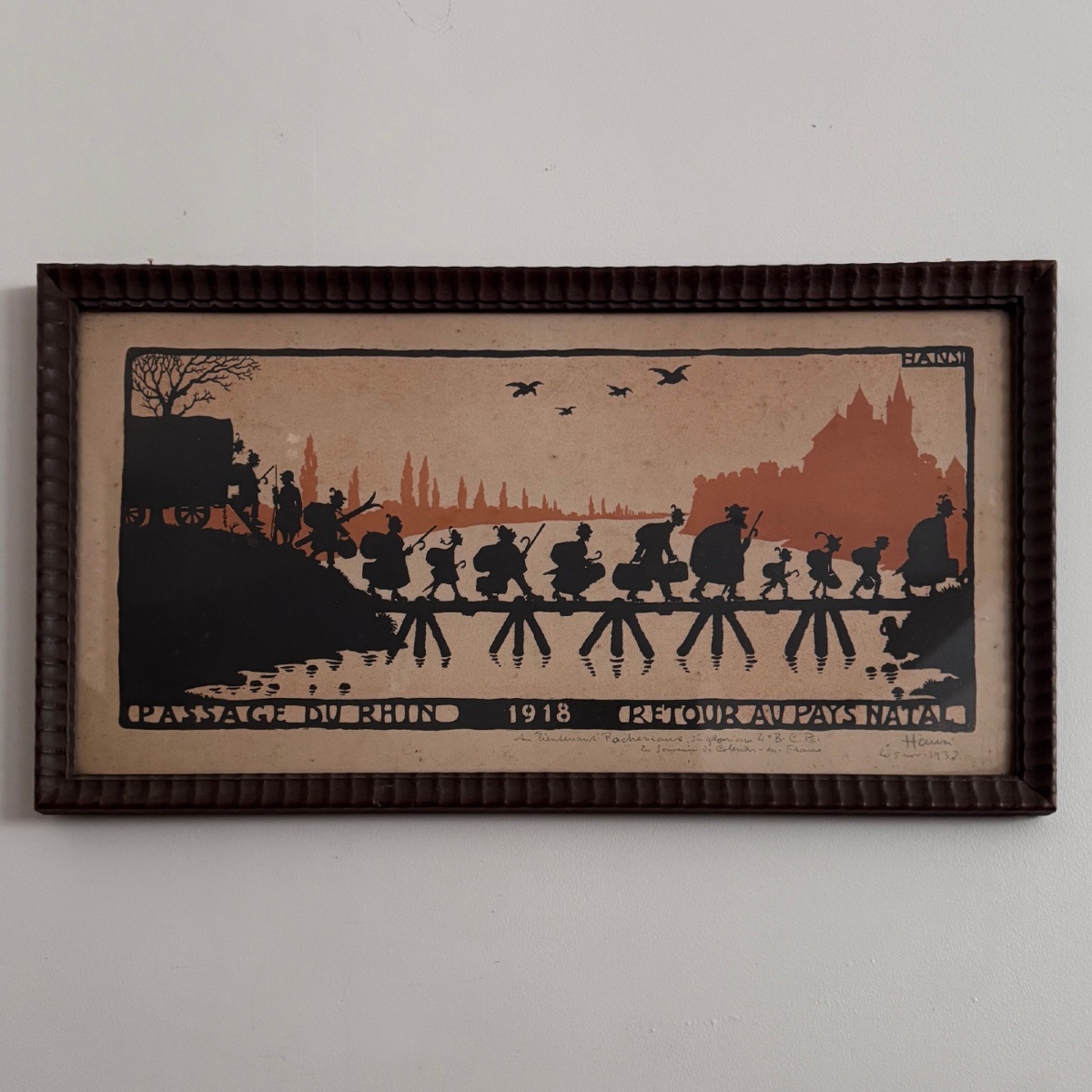Color Lithograph By Hansi, "crossing The Rhine, 1918"