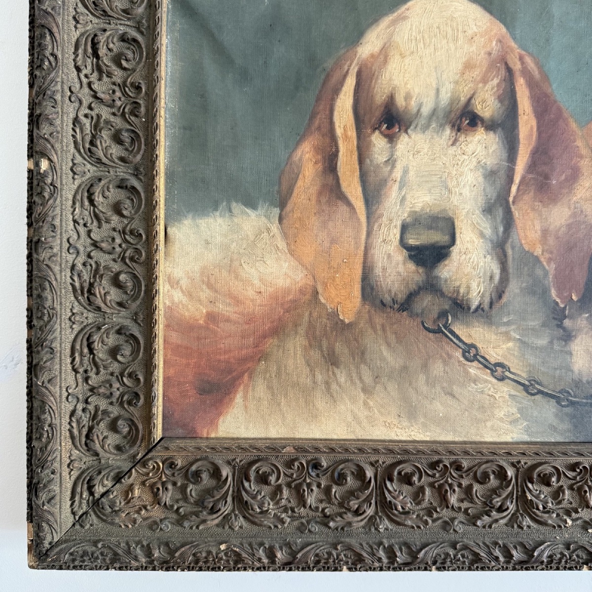 Oil On Canvas Portrait Of Two Beagles By Edmond Boiteux, 20th Century -photo-5