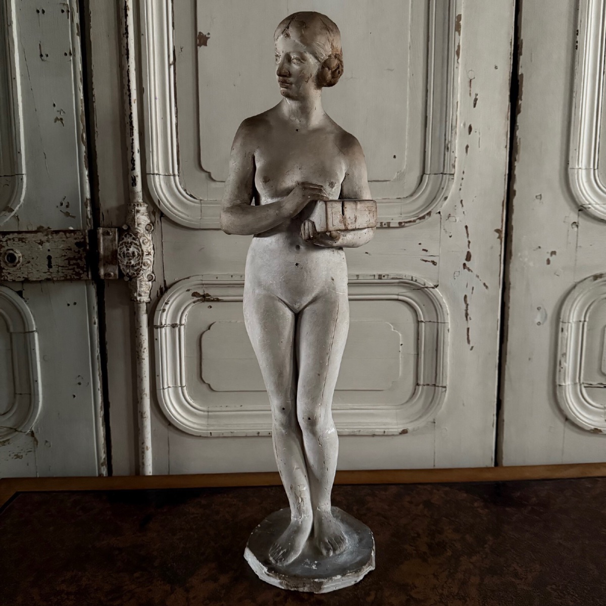 Statue plâtre d'atelier Charles Filleul sujet féminin coffret XXe-photo-2