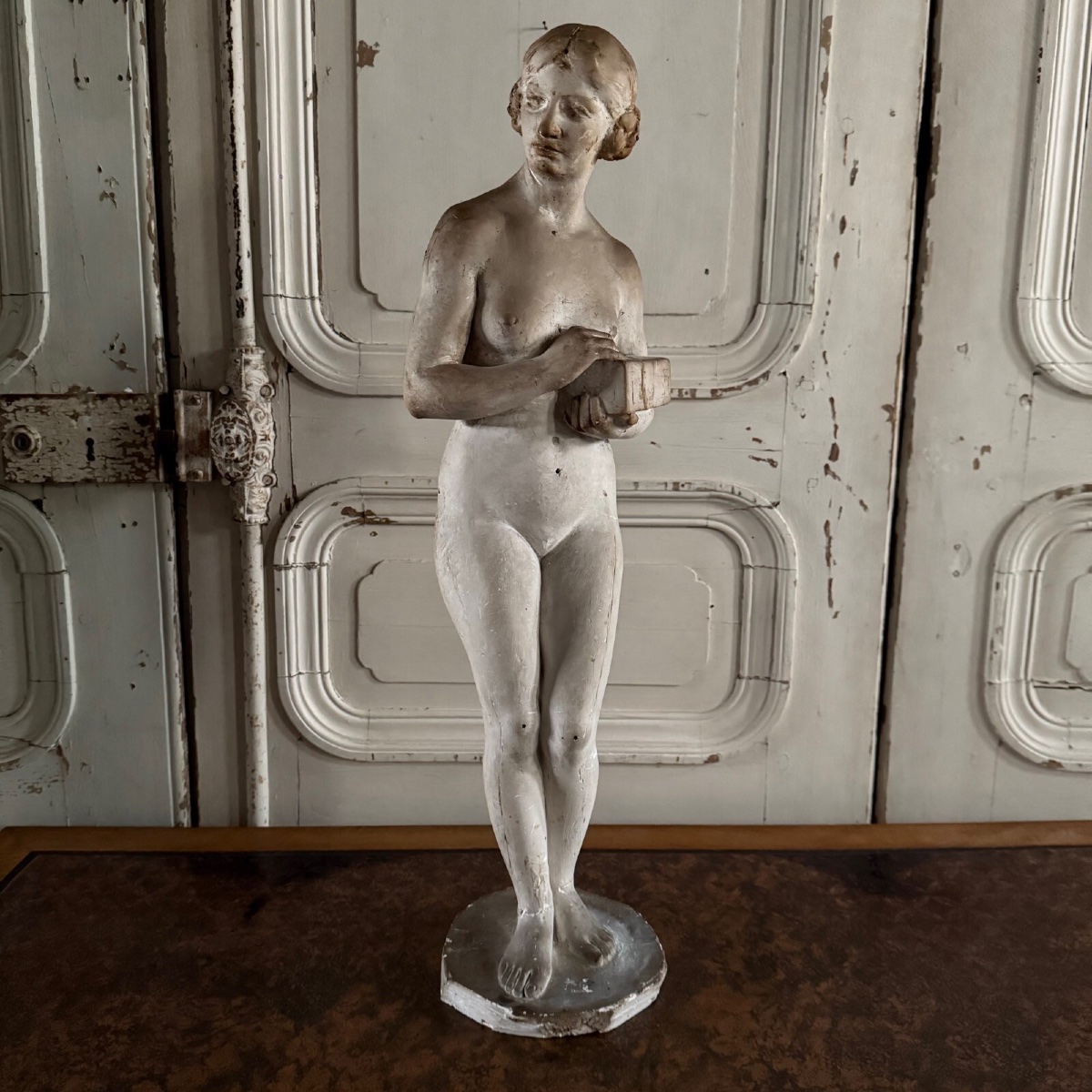 Statue plâtre d'atelier Charles Filleul sujet féminin coffret XXe