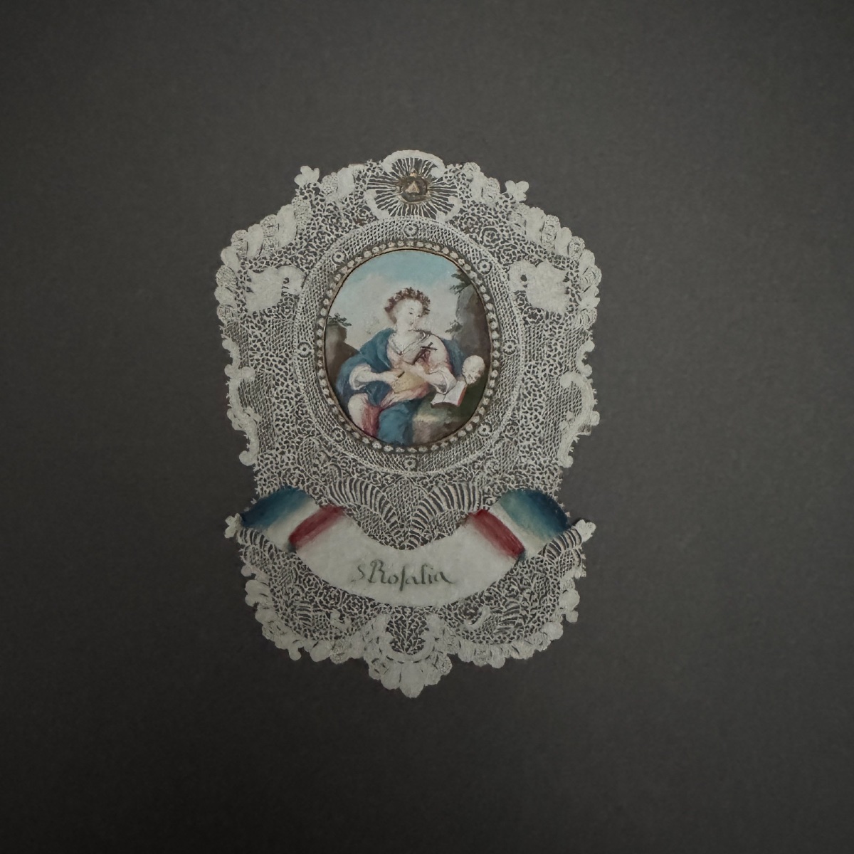 18th-century Cut-out Lace Canivet Depicting Saint Rosalia, A Devotional Image -photo-1