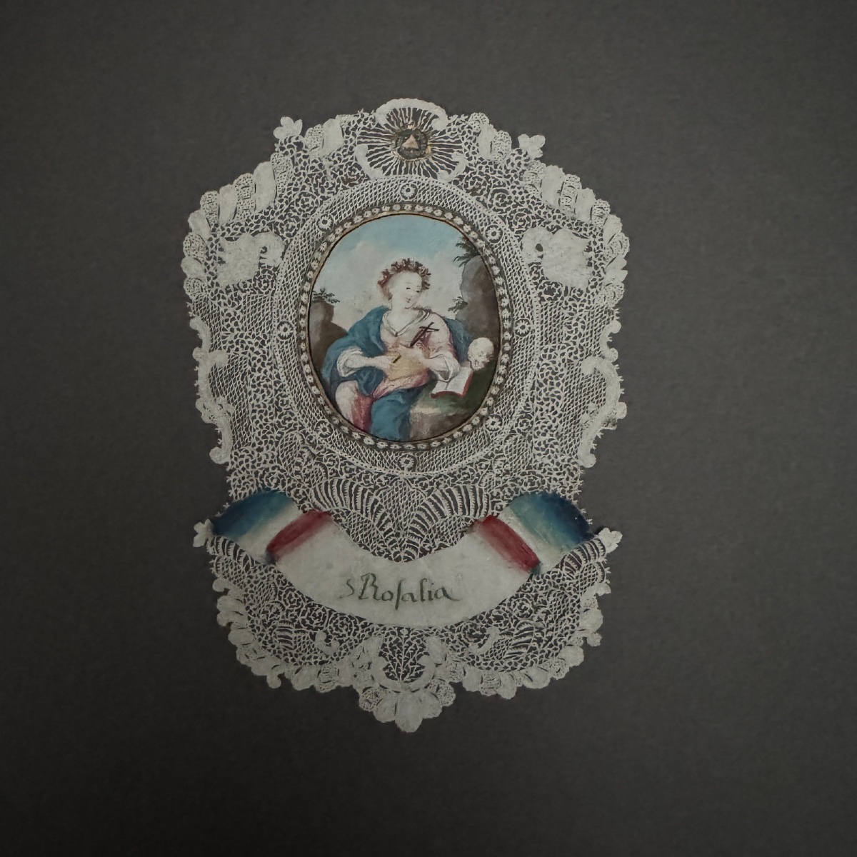 18th-century Cut-out Lace Canivet Depicting Saint Rosalia, A Devotional Image -photo-2