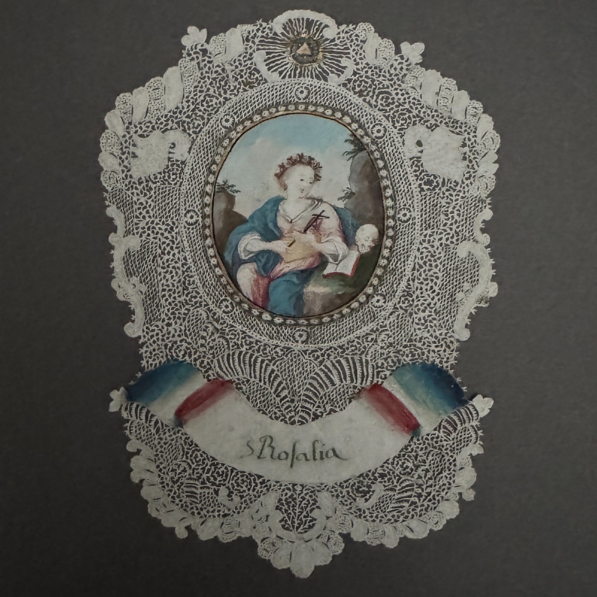 18th-century Cut-out Lace Canivet Depicting Saint Rosalia, A Devotional Image -photo-3