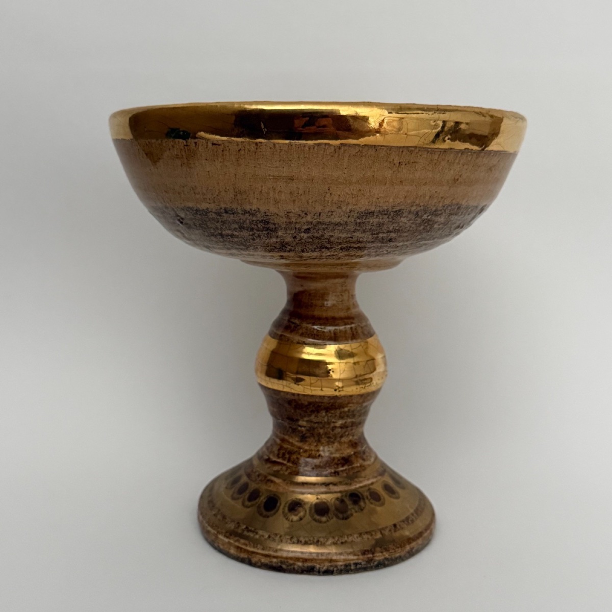 Large Ceramic Bowl On A Foot By Georges Pelletier, Signed In Gold Leaf -photo-2