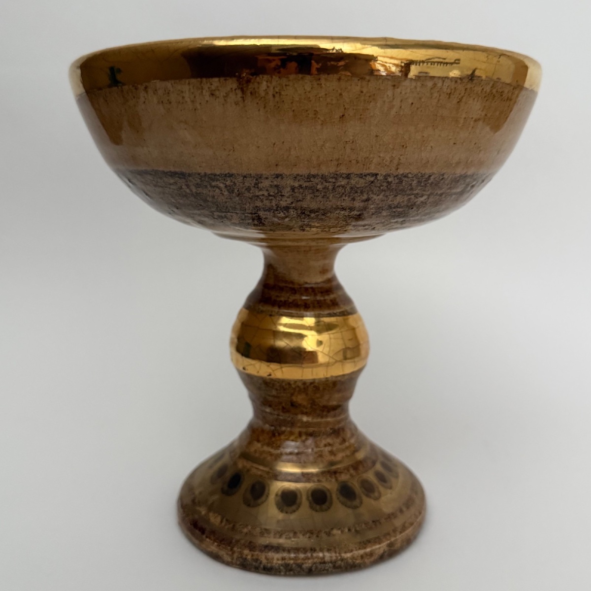 Large Ceramic Bowl On A Foot By Georges Pelletier, Signed In Gold Leaf -photo-4