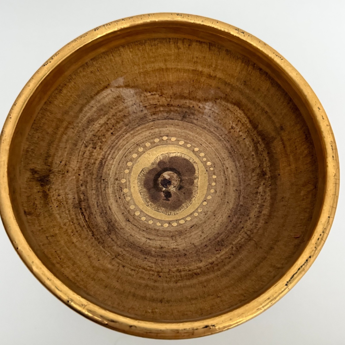 Large Ceramic Bowl On A Foot By Georges Pelletier, Signed In Gold Leaf -photo-2