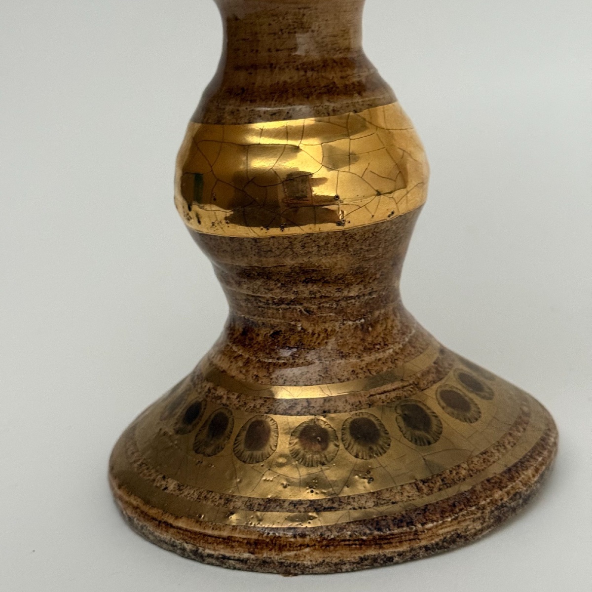Large Ceramic Bowl On A Foot By Georges Pelletier, Signed In Gold Leaf -photo-3