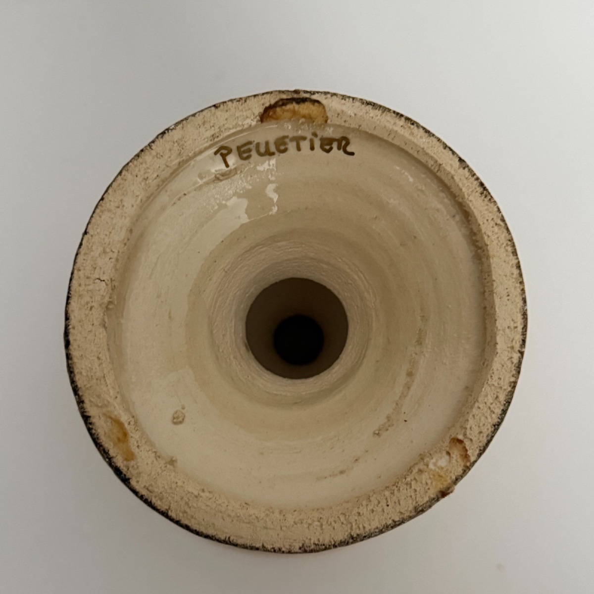 Large Ceramic Bowl On A Foot By Georges Pelletier, Signed In Gold Leaf -photo-6