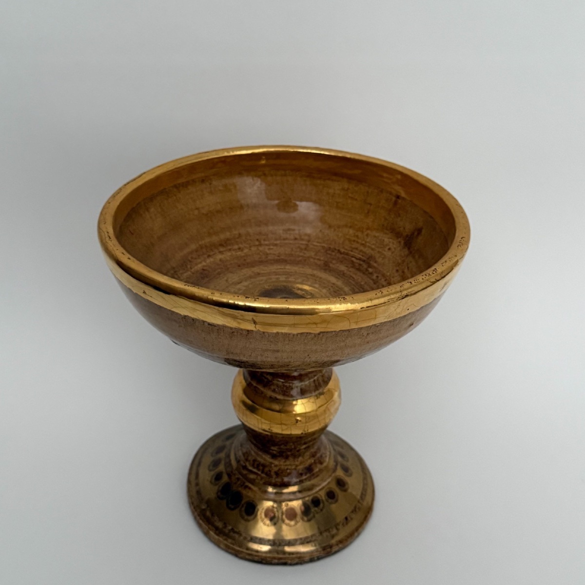 Large Ceramic Bowl On A Foot By Georges Pelletier, Signed In Gold Leaf 