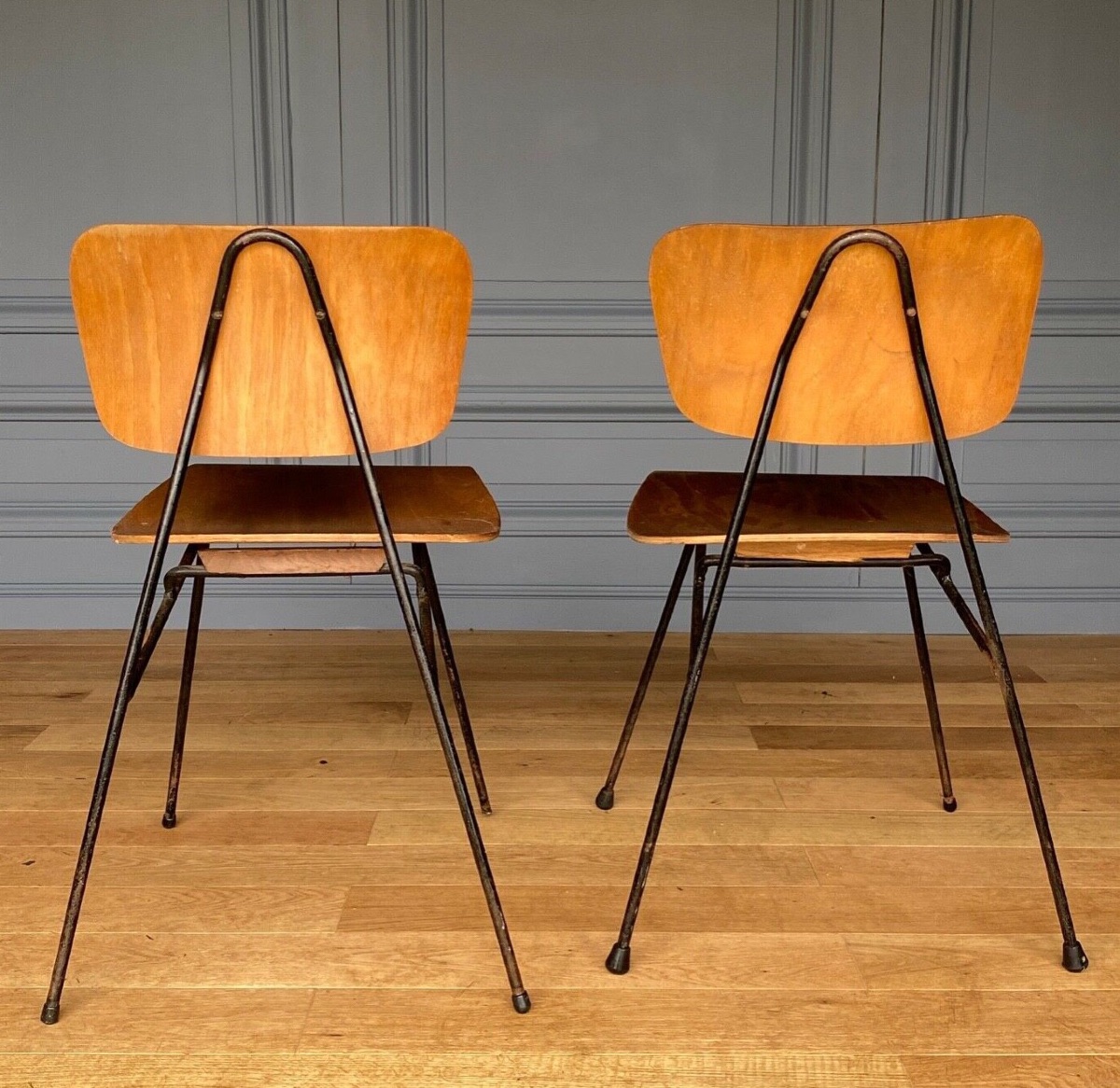 Paire de chaises courbes 1960 métal tubulaire Robert Mathieu-photo-2