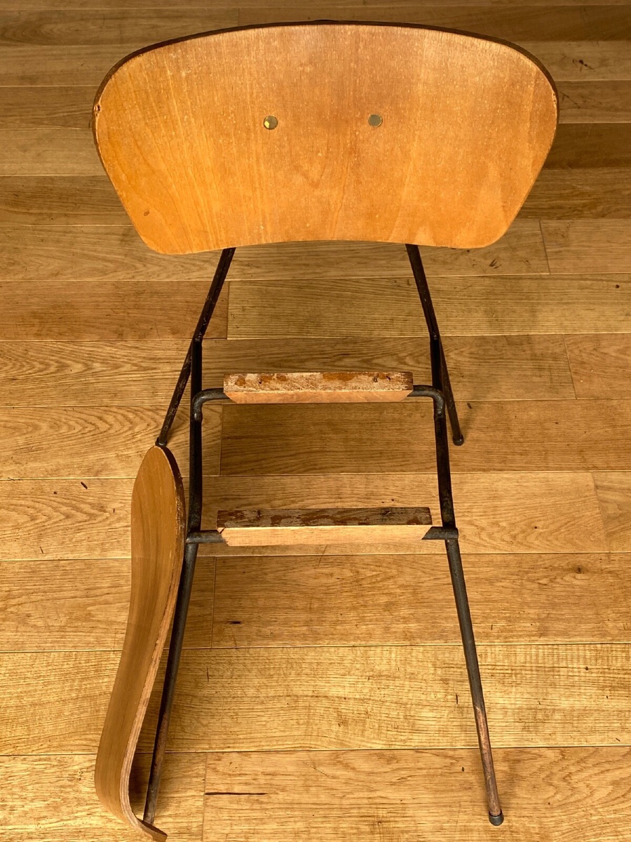 Paire de chaises courbes 1960 métal tubulaire Robert Mathieu-photo-3
