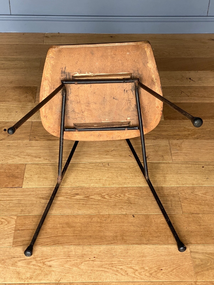 Paire de chaises courbes 1960 métal tubulaire Robert Mathieu-photo-8