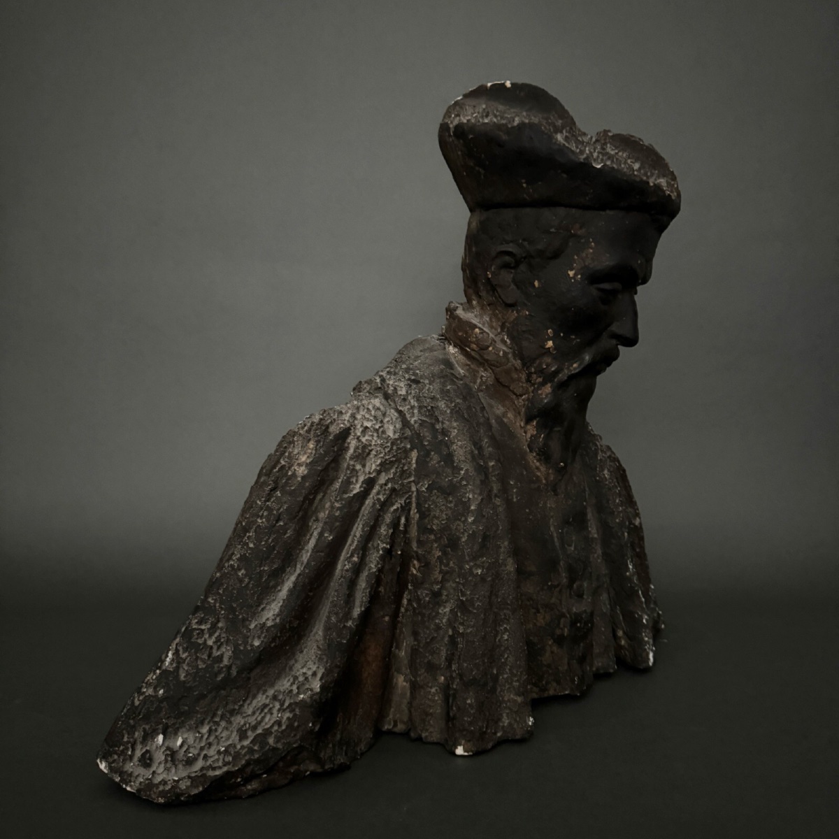 Plaster Sculpture By Charles Filleul: Bust Of A Renaissance Man -photo-2