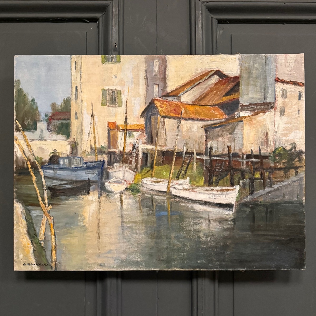Huile sur toile par A. Raynaud port de Saint-Seurin-d'Uzet