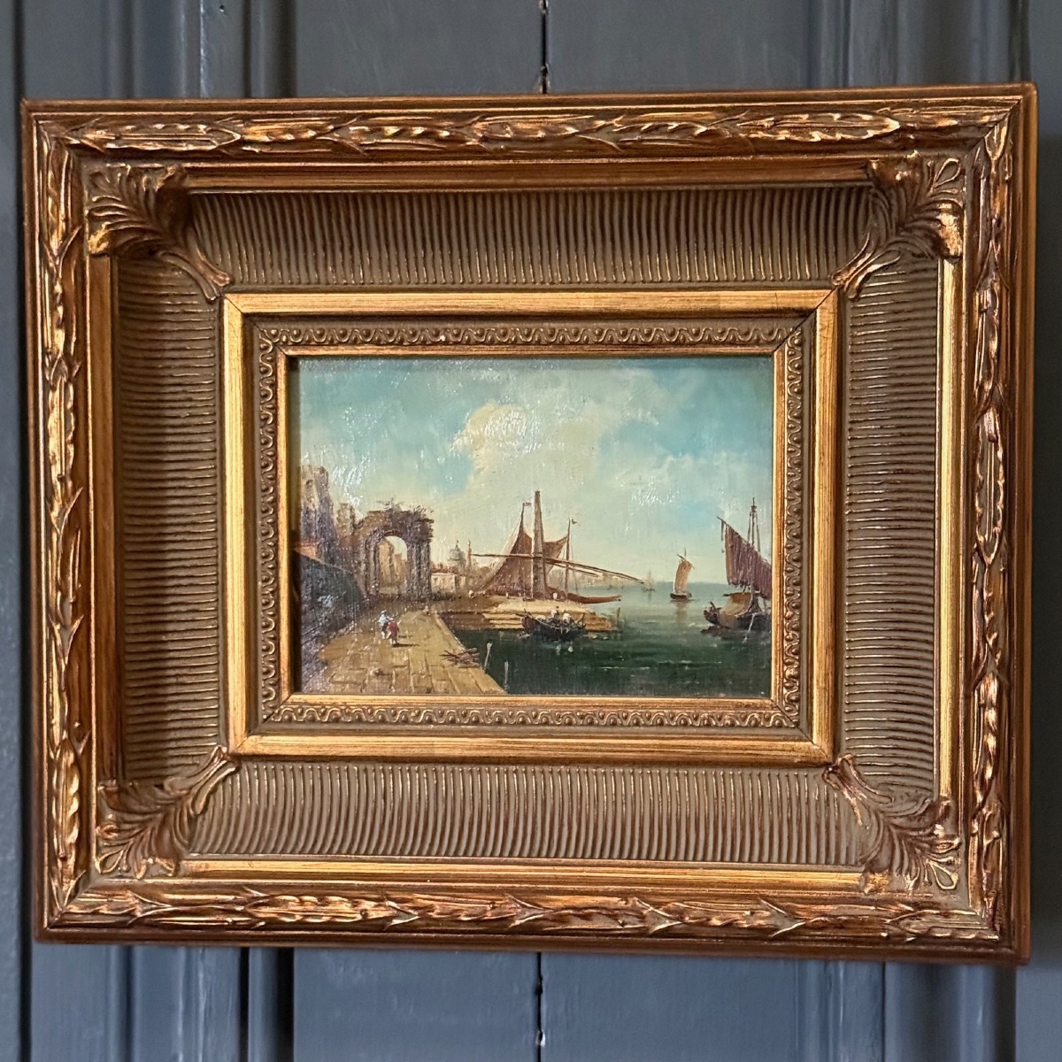 Oil On Canvas, View Of Venice By E. Jacob, 20th Century -photo-3