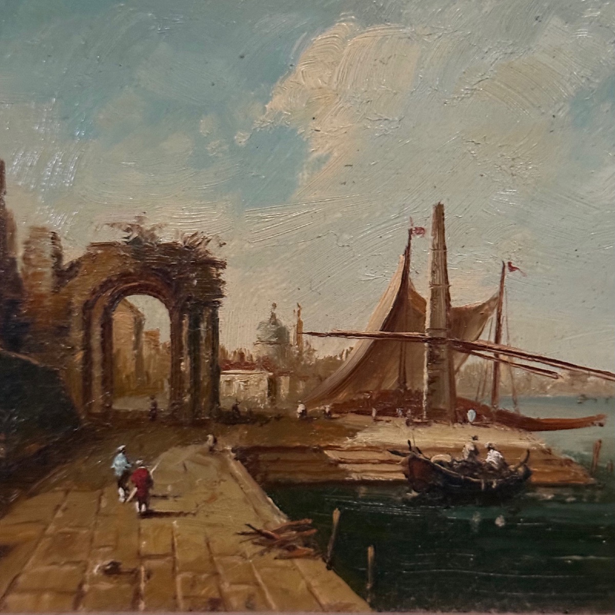 Oil On Canvas, View Of Venice By E. Jacob, 20th Century -photo-4