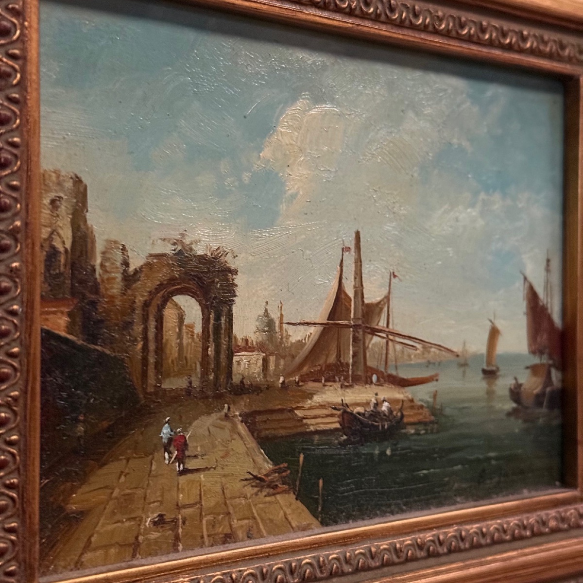 Oil On Canvas, View Of Venice By E. Jacob, 20th Century -photo-2