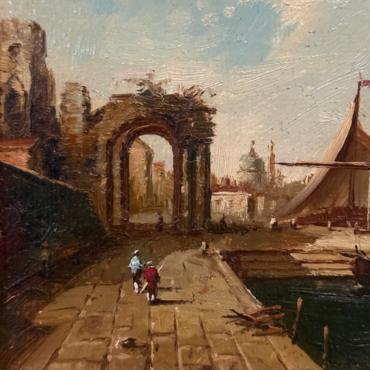 Oil On Canvas, View Of Venice By E. Jacob, 20th Century -photo-3