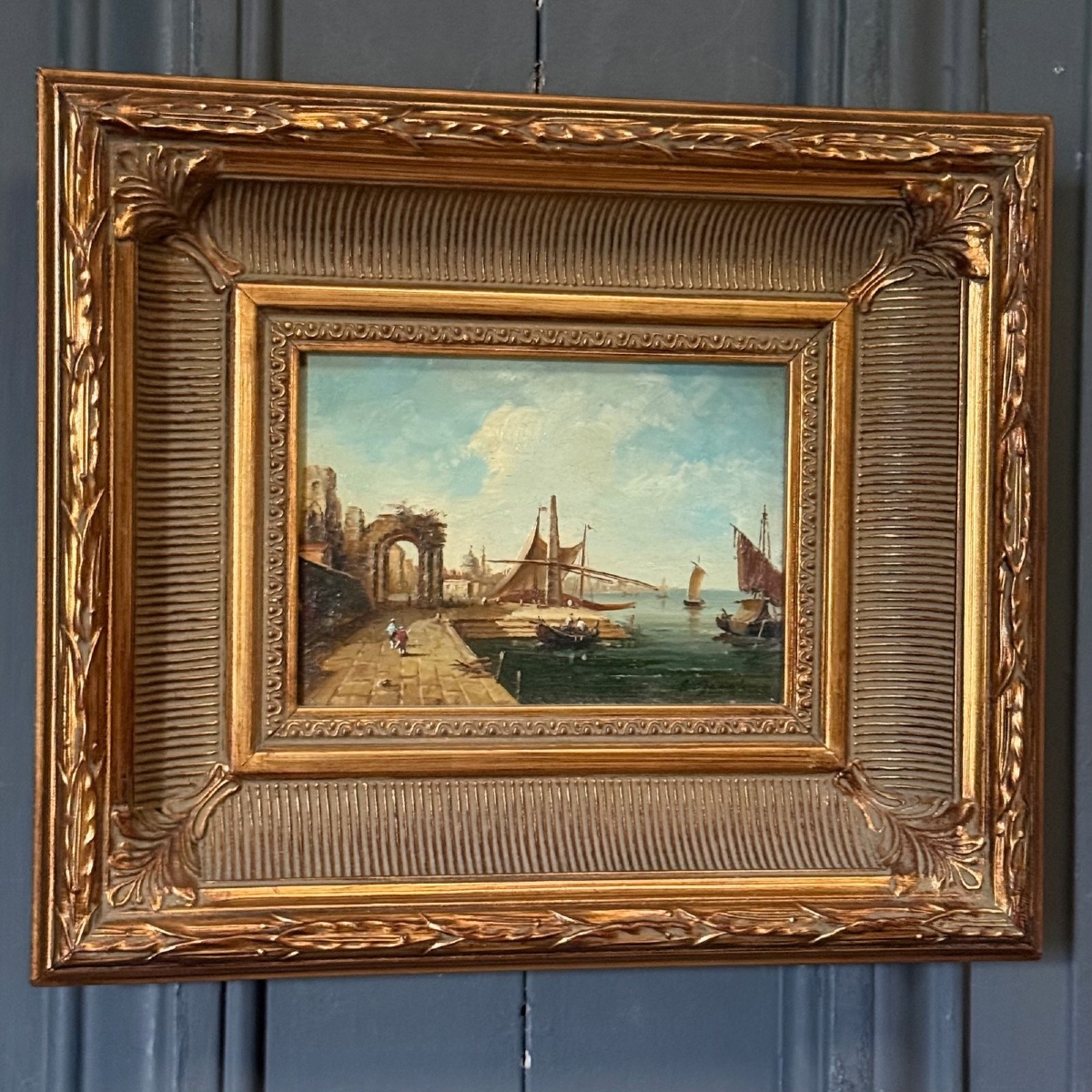 Oil On Canvas, View Of Venice By E. Jacob, 20th Century -photo-4