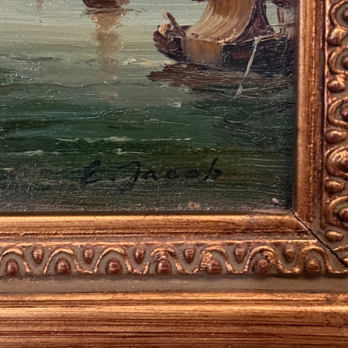 Oil On Canvas, View Of Venice By E. Jacob, 20th Century -photo-5