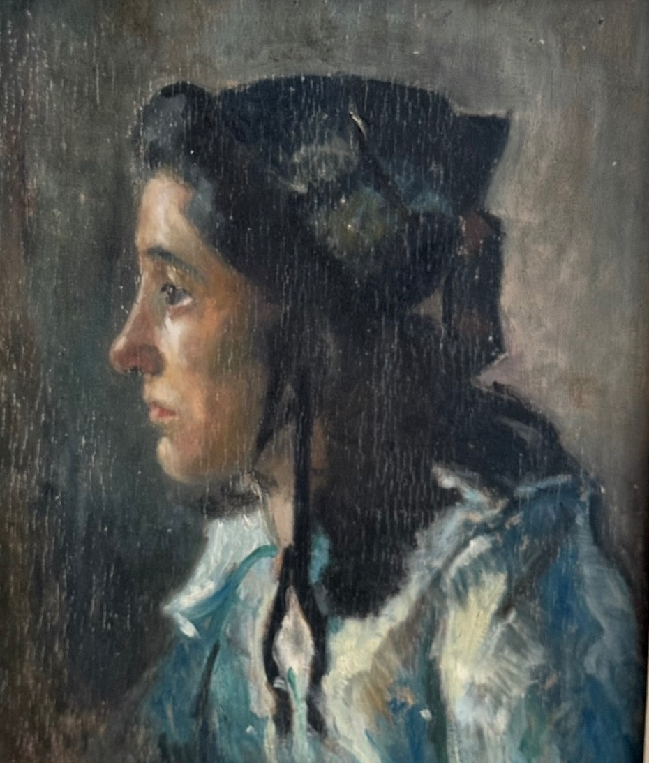 Huile sur panneau portrait de jeune fille à la coiffe début XXe-photo-3