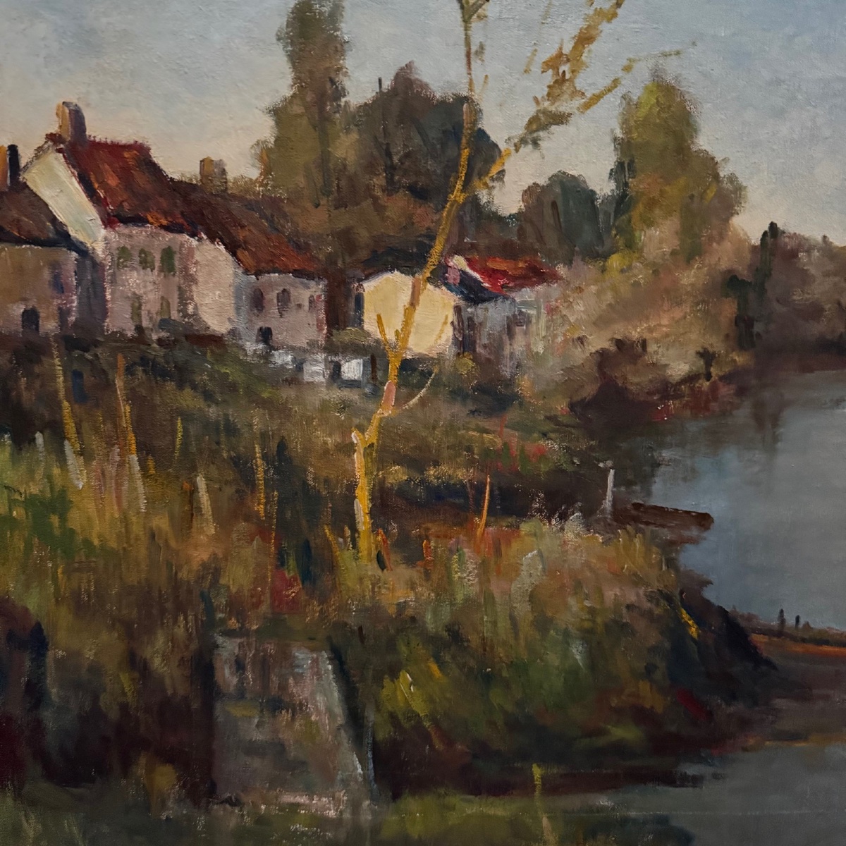Huile sur toile par A. Raynaud la Charente à Lucerat près de Saintes XXe -photo-1