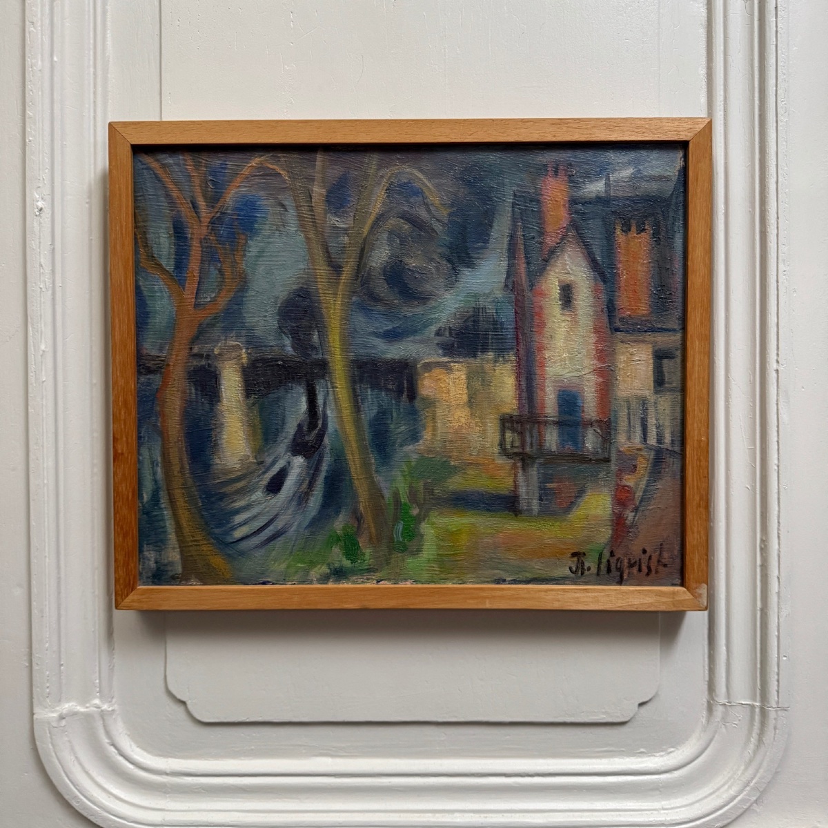 Huile sur toile composition moderne Ile de Chatou par J.-J. Sigrist 