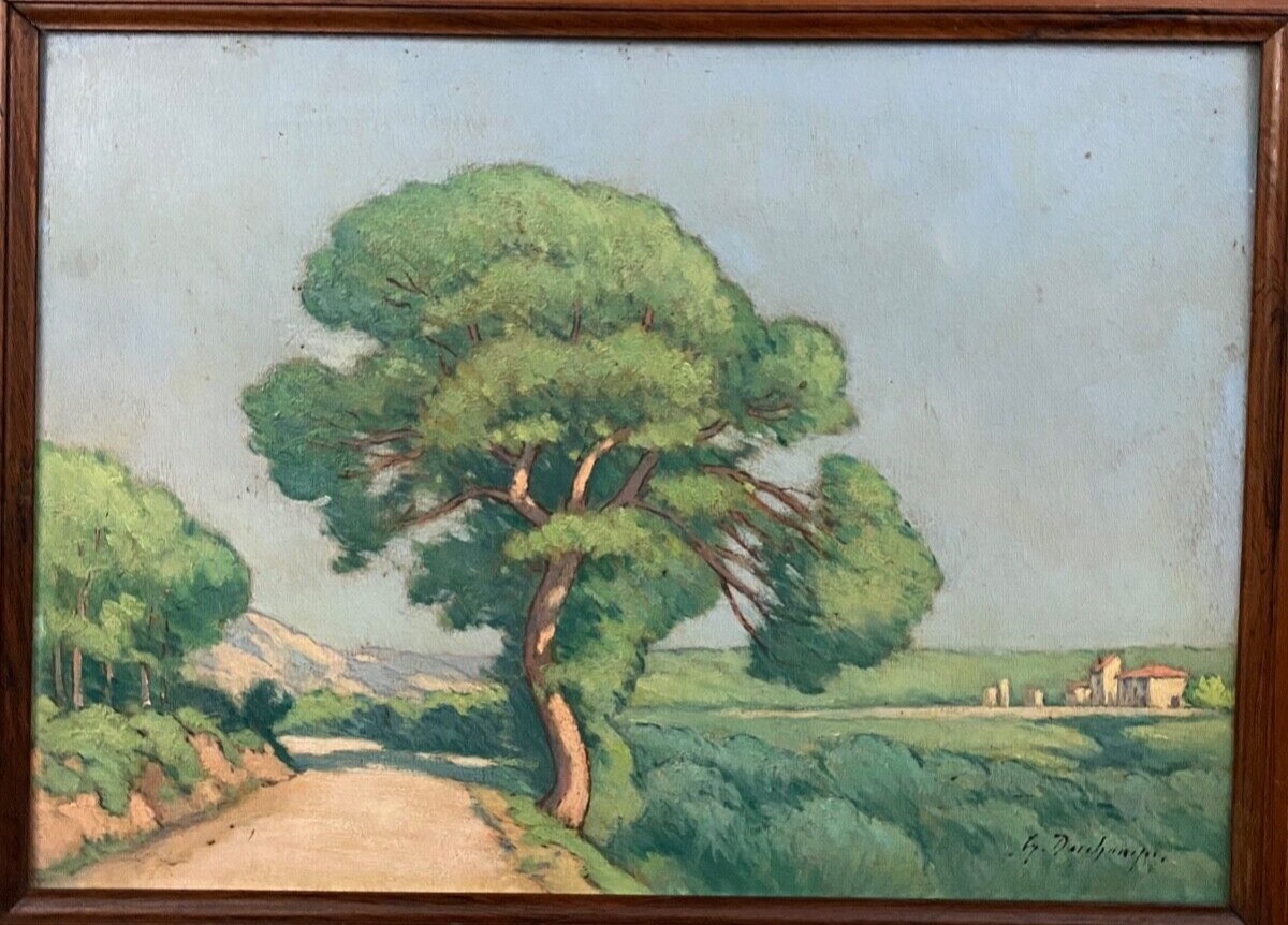 Oil On Panel, Landscape By G. Deschamps -photo-2