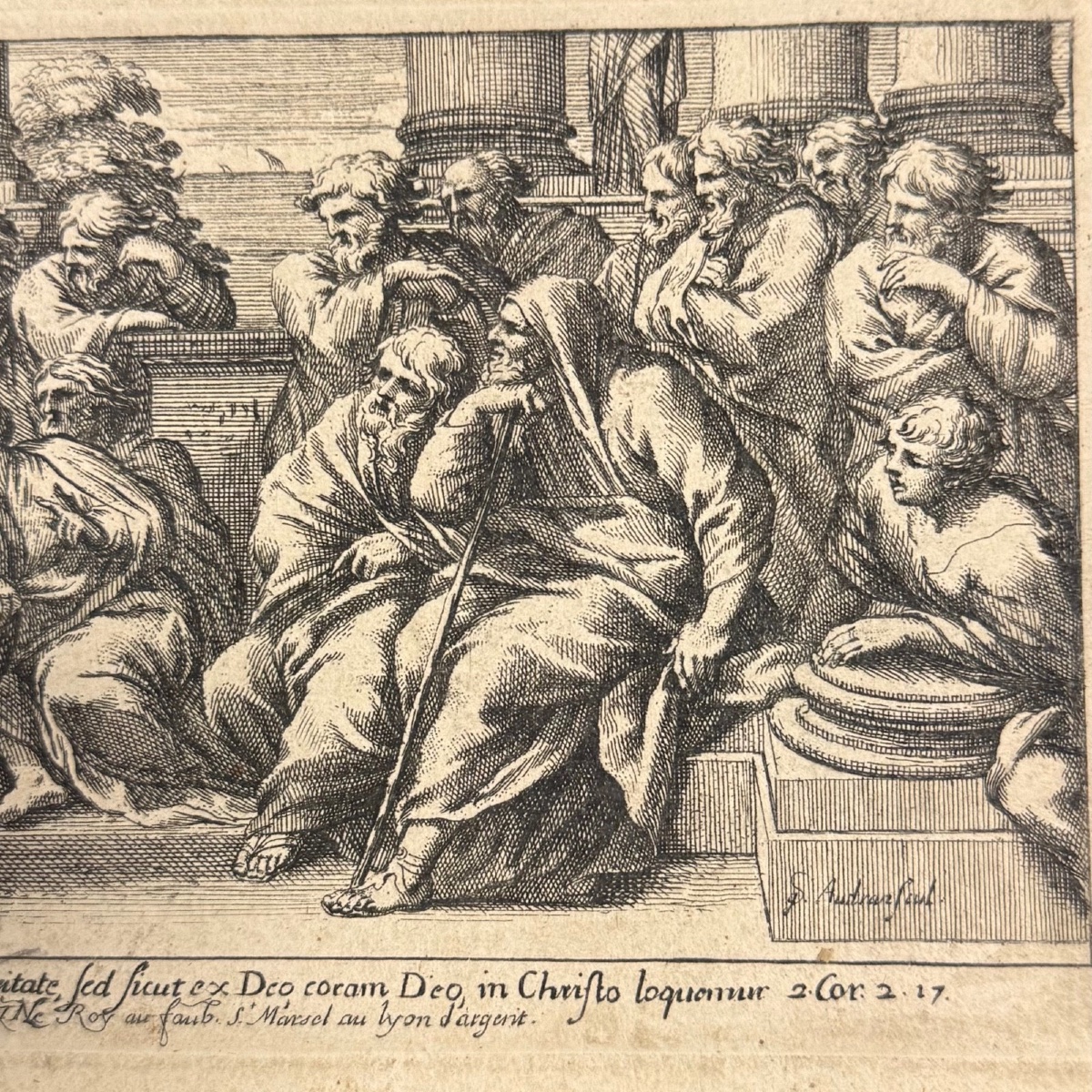 Gravure d'après Raphaël G. Audran XVIIe Saint Paul prêchant aux Corinthiens -photo-2