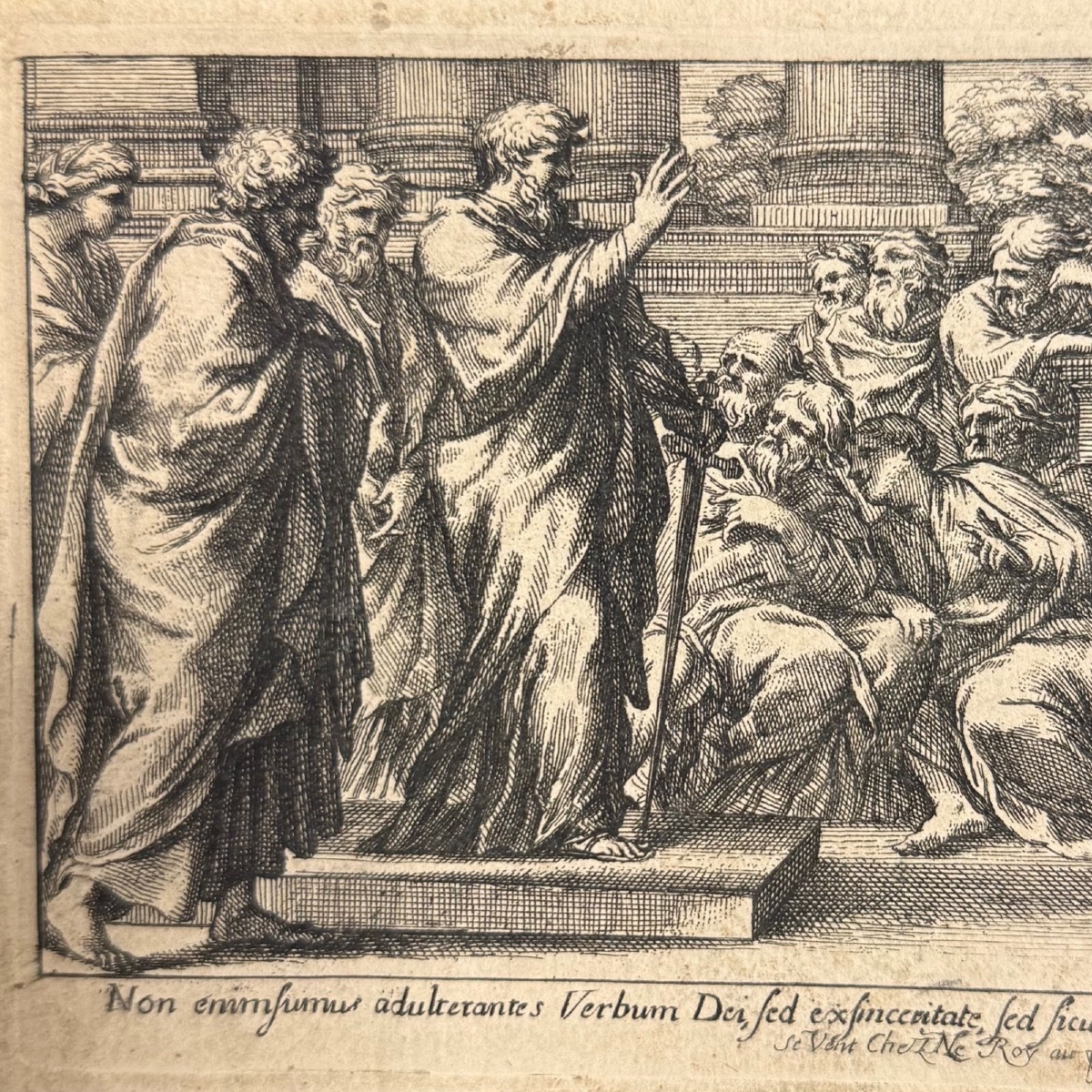 Gravure d'après Raphaël G. Audran XVIIe Saint Paul prêchant aux Corinthiens 