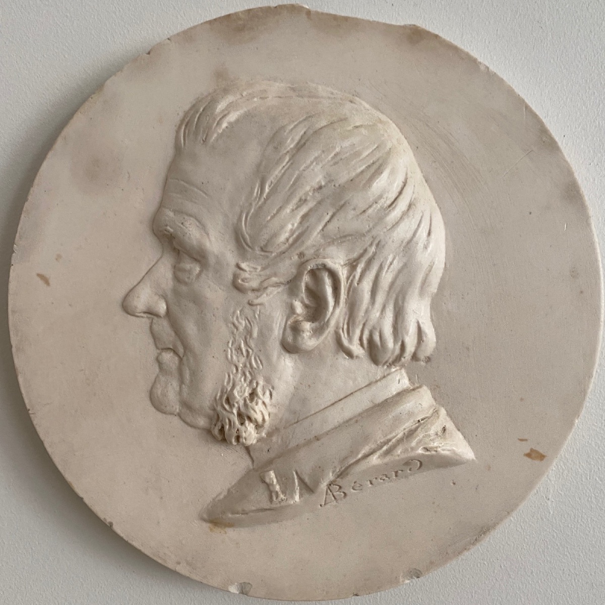 Médaillon en plâtre par A. Bérard bas-relief homme début XIXe-photo-3