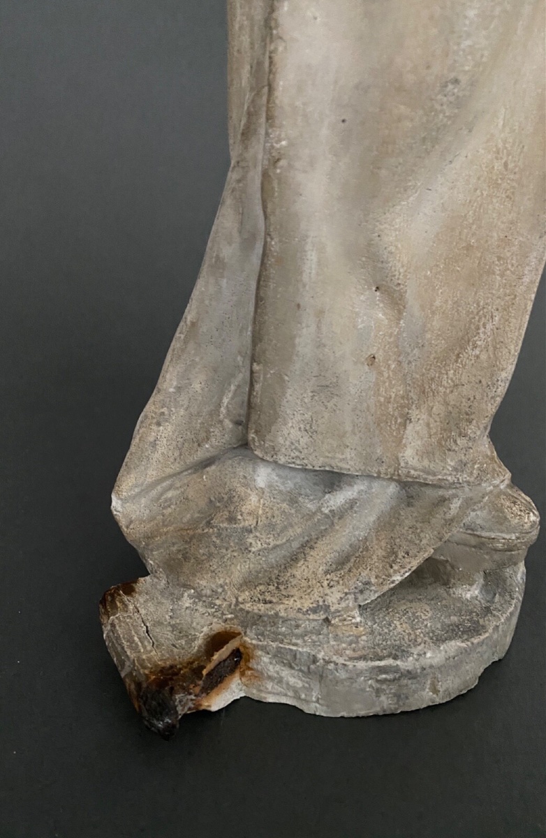 Studio Plaster Statue By Charles Filleul: Woman With A Fan, 20th Century -photo-3