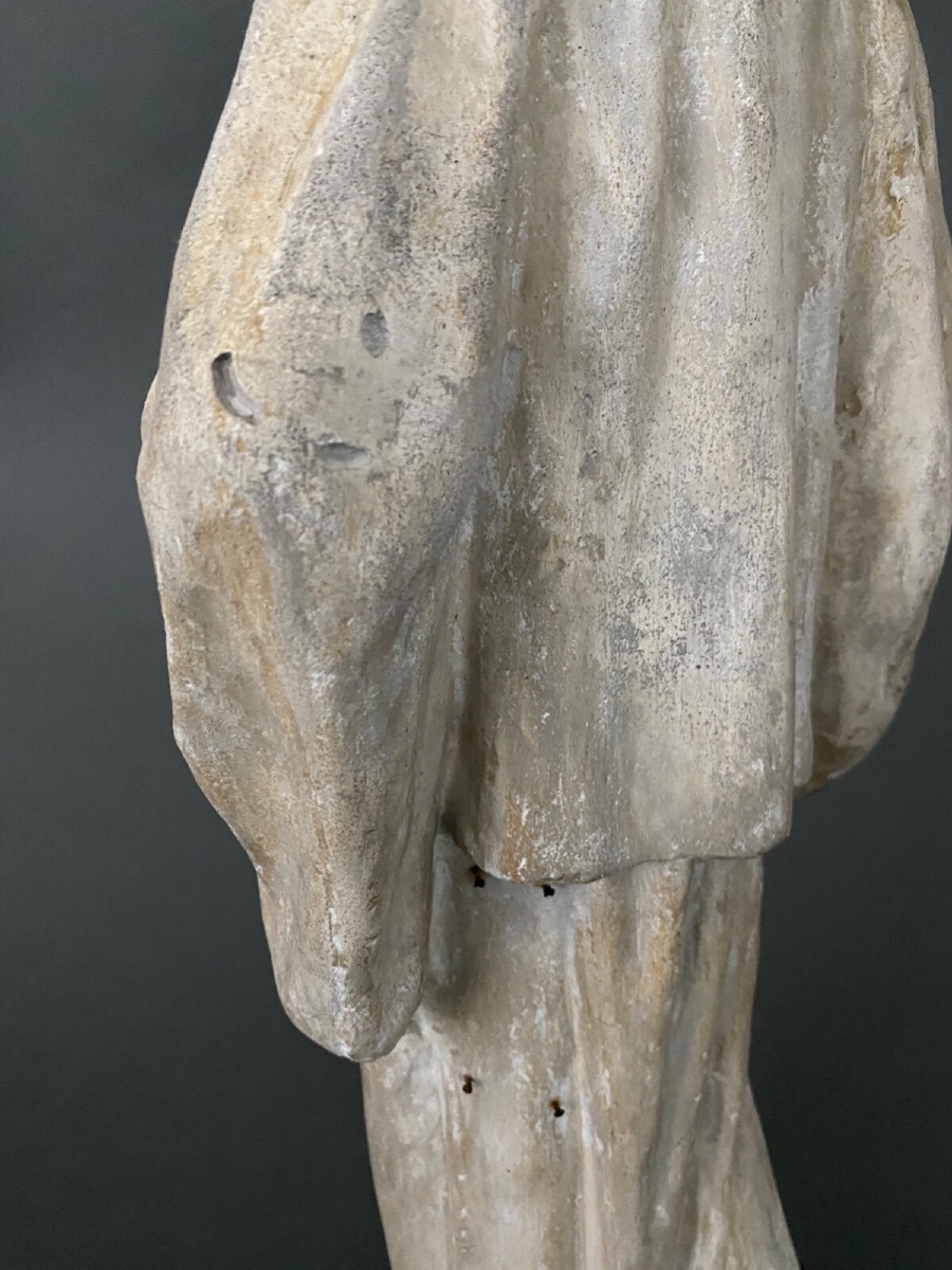 Studio Plaster Statue By Charles Filleul: Woman With A Fan, 20th Century -photo-4