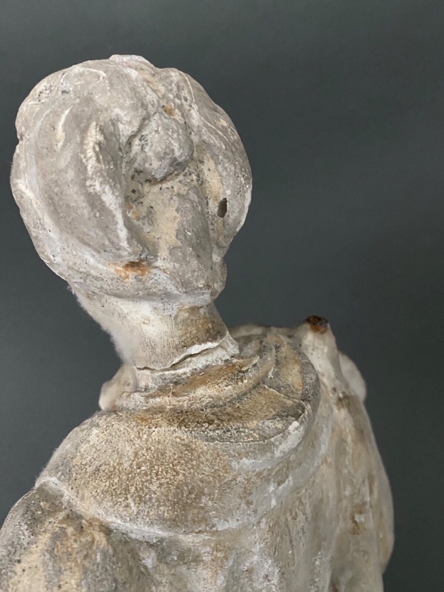 Studio Plaster Statue By Charles Filleul: Woman With A Fan, 20th Century -photo-5