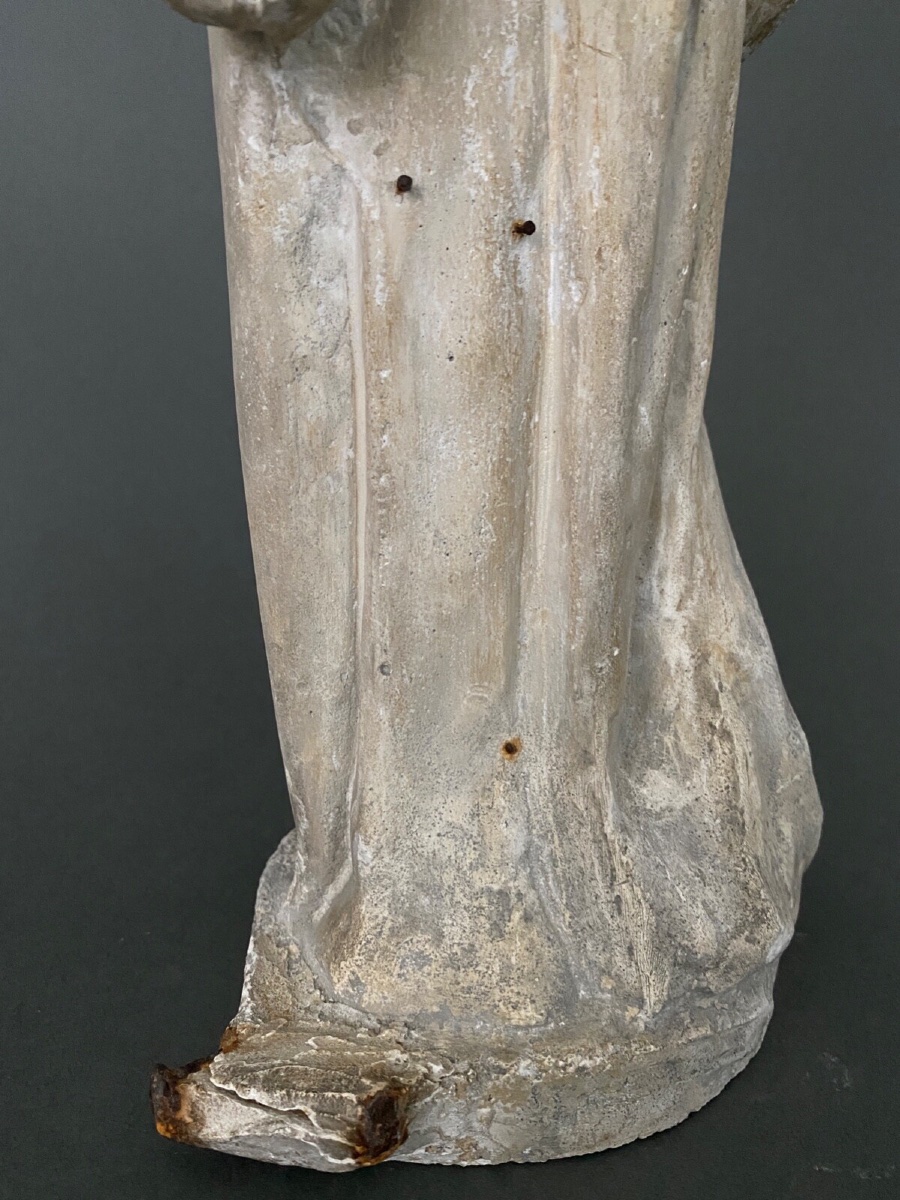 Studio Plaster Statue By Charles Filleul: Woman With A Fan, 20th Century -photo-6