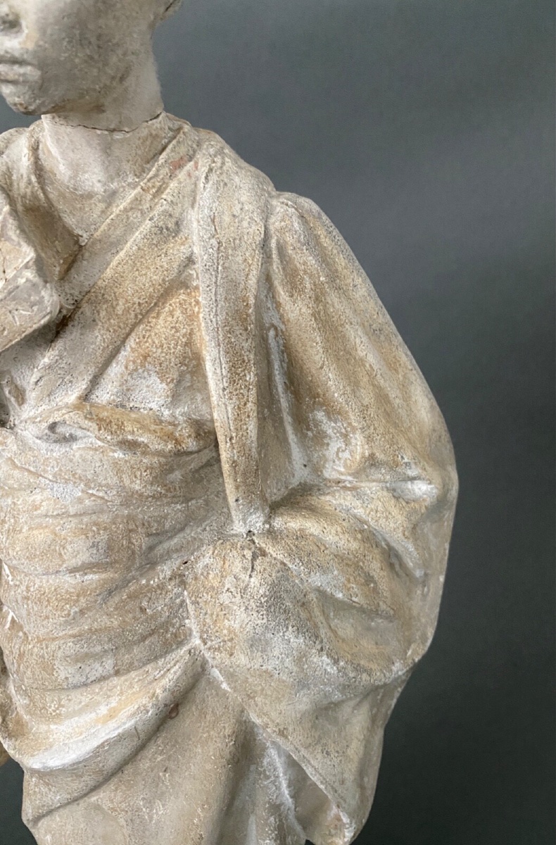 Studio Plaster Statue By Charles Filleul: Woman With A Fan, 20th Century -photo-7
