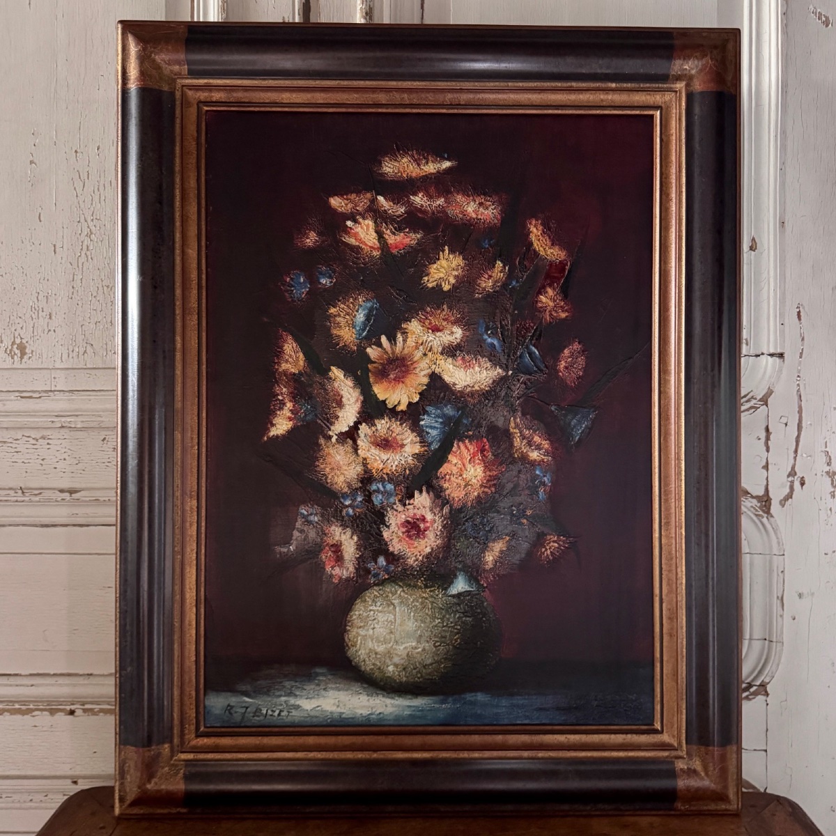 Still Life With Flowers By Raymond-jean Bizet, 20th Century 