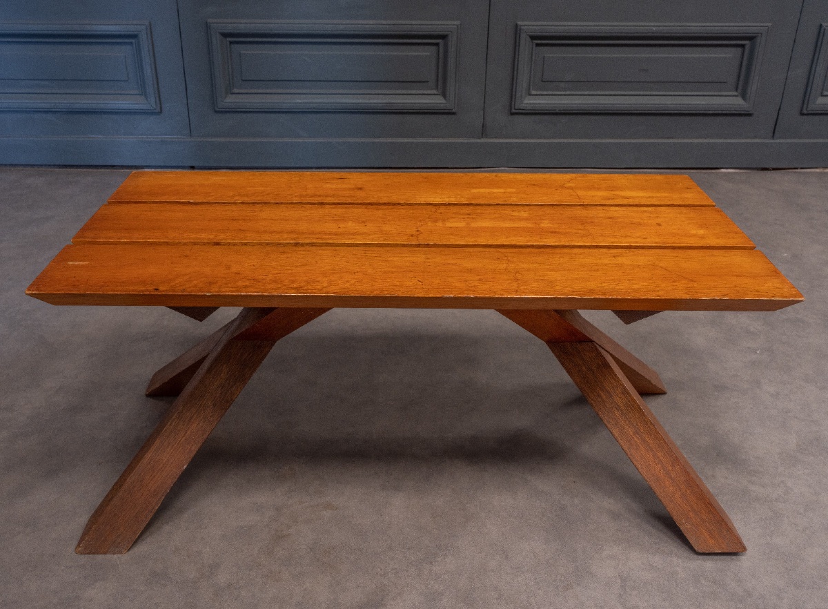 Table basse à lattes 1970 dans le goût de Pierre Chapo -photo-1
