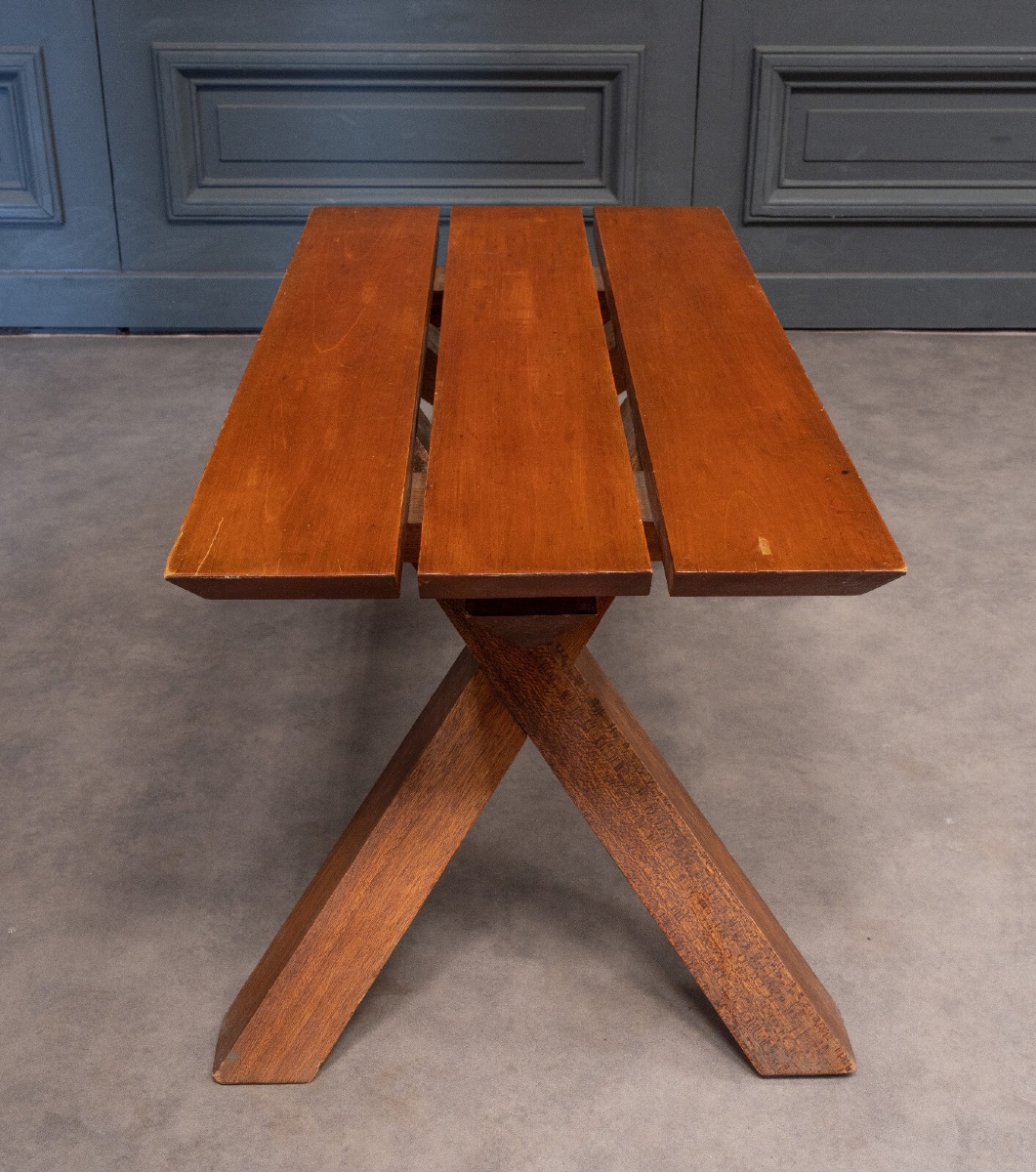 Table basse à lattes 1970 dans le goût de Pierre Chapo -photo-3