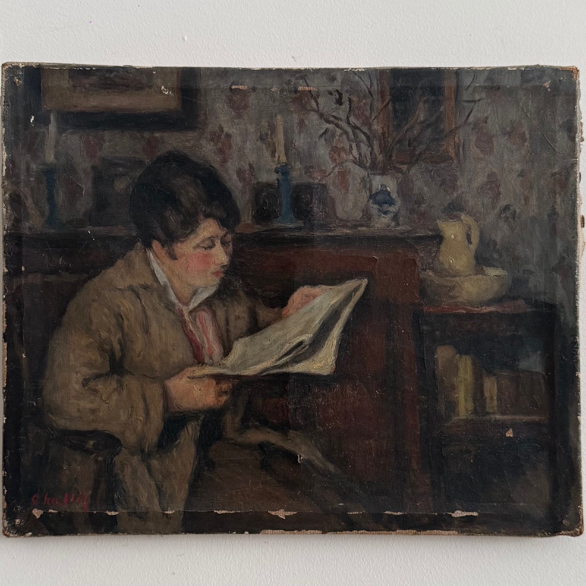 Oil On Canvas, Interior Scene By Jean-laurent Challié-photo-2